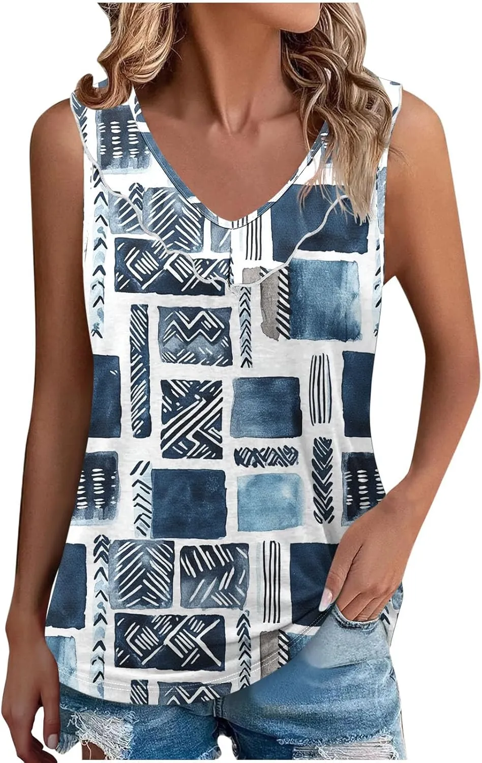 Summer Tank Tops for Women 2025 Fashion Printed V Neck Sleeveless Shirt Soft Comfy Trendy Beach Casual Dressy Outfits
