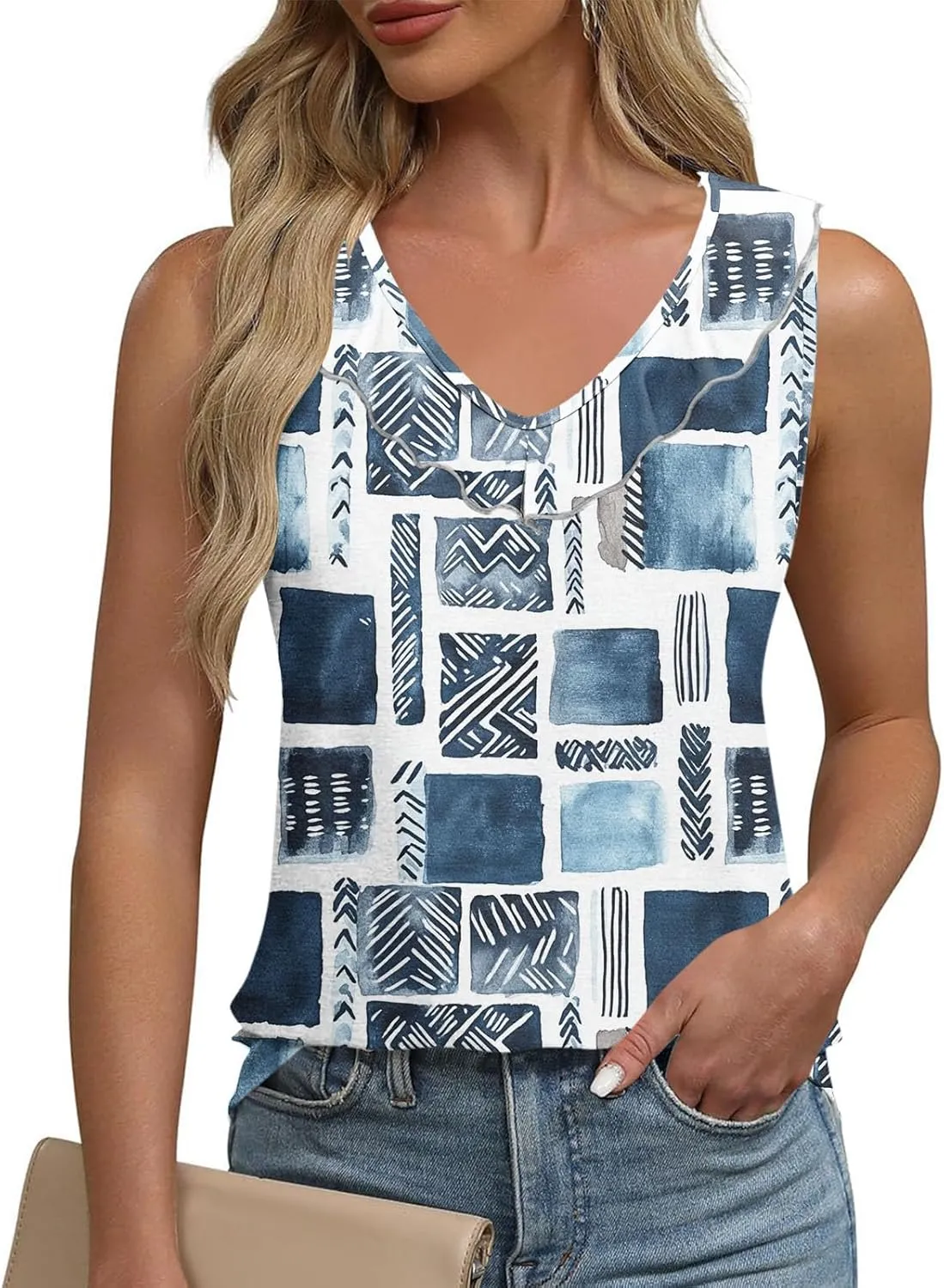 Summer Tank Tops for Women 2025 Fashion Printed V Neck Sleeveless Shirt Soft Comfy Trendy Beach Casual Dressy Outfits