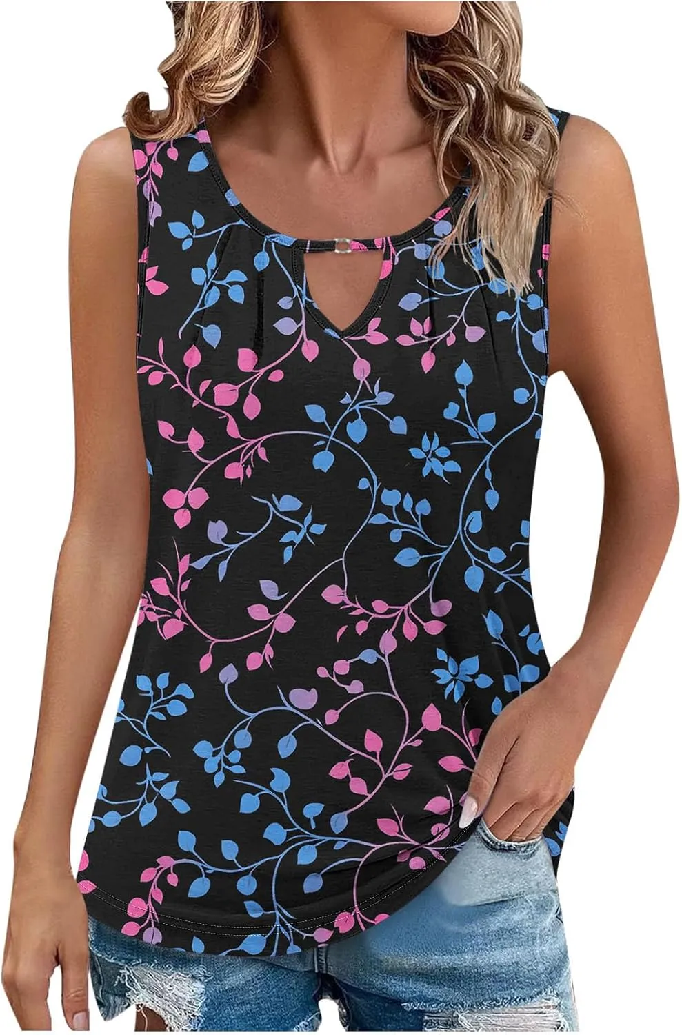 Tank Tops for Women 2025 Trendy Floral Print Comfy V Neck Slim Fit Camisole Trendy Soft Sleeveless Vacation Tank 2025