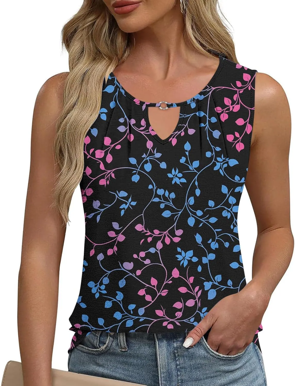Tank Tops for Women 2025 Trendy Floral Print Comfy V Neck Slim Fit Camisole Trendy Soft Sleeveless Vacation Tank 2025