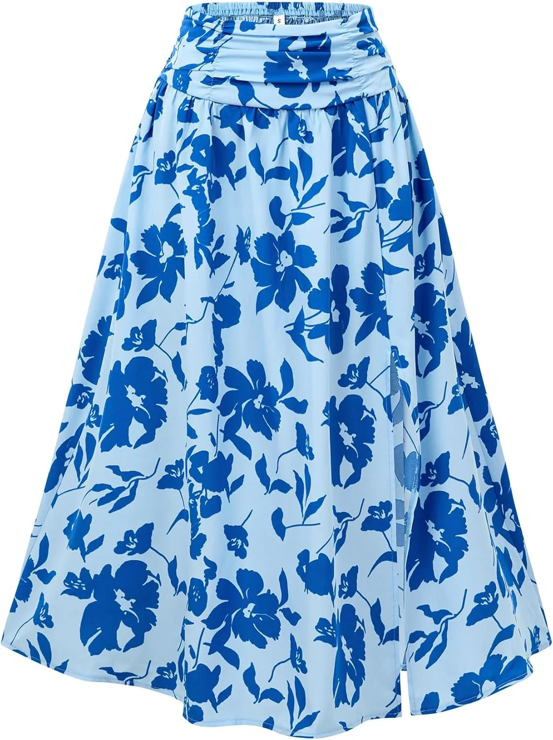 THLAI Womens Skirt Floral Midi Skirt Elastic Waist A-Line Skirt Boho Side Slit Long Skirt Spring Summer Fall Skirt