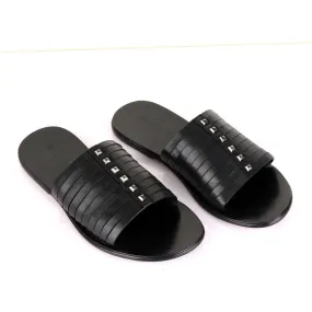 Valentino Garavani Black Stud Leather Slippers