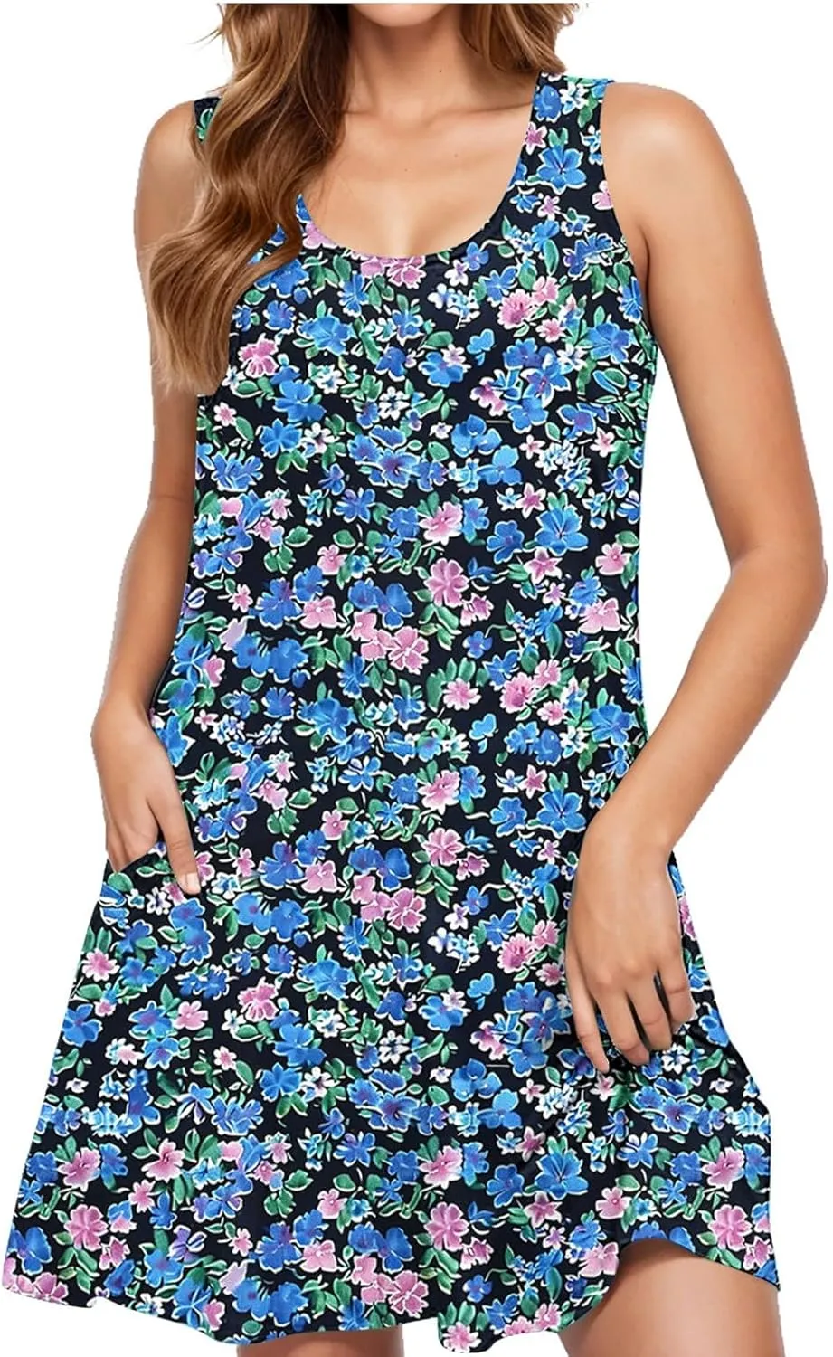 Women Sleeveless Loose Beach Dress Boho Floral Print Sundresses Vintage Casual Trendy Tank Dress
