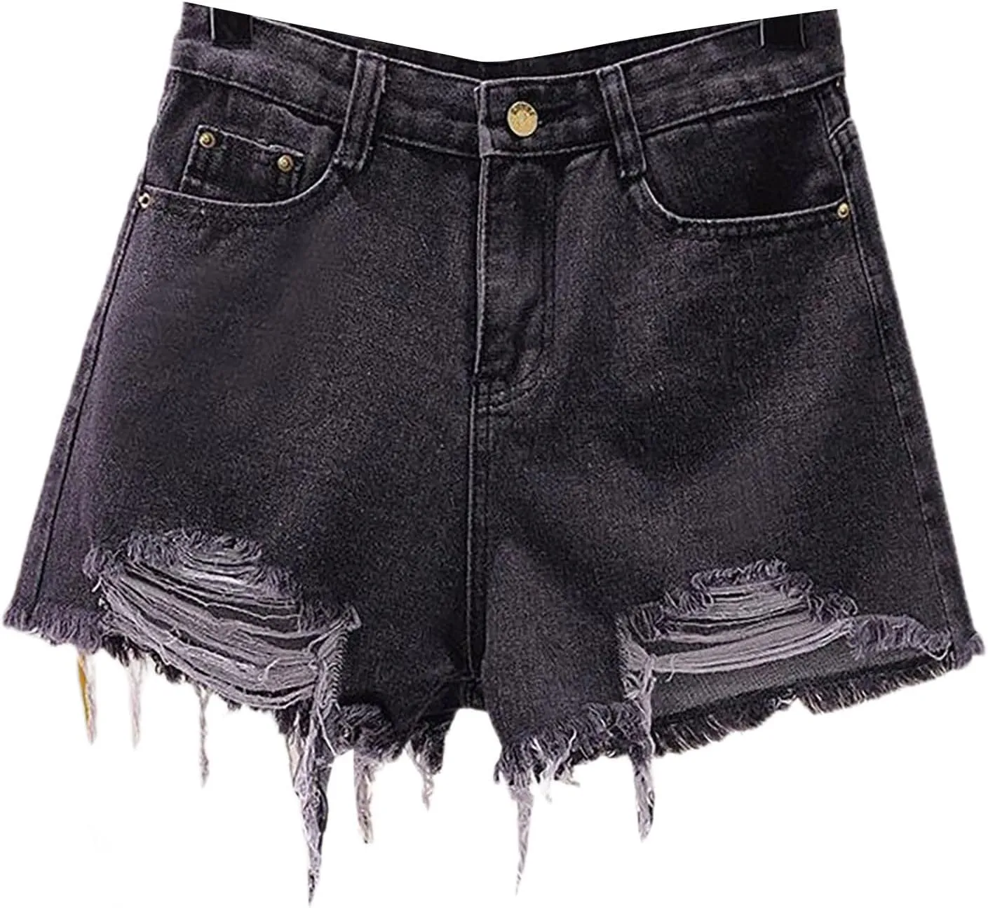 Women Summer Casual High Waisted Jean Shorts Stretchy Denim Raw Hem Distressed Ripped Shorts