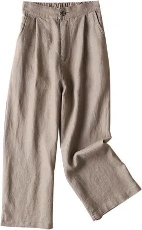 Women's 100% Linen Wide Leg Pants Summer Casual Cropped Palazzo Beach Pants Outfits 2025 Trendy