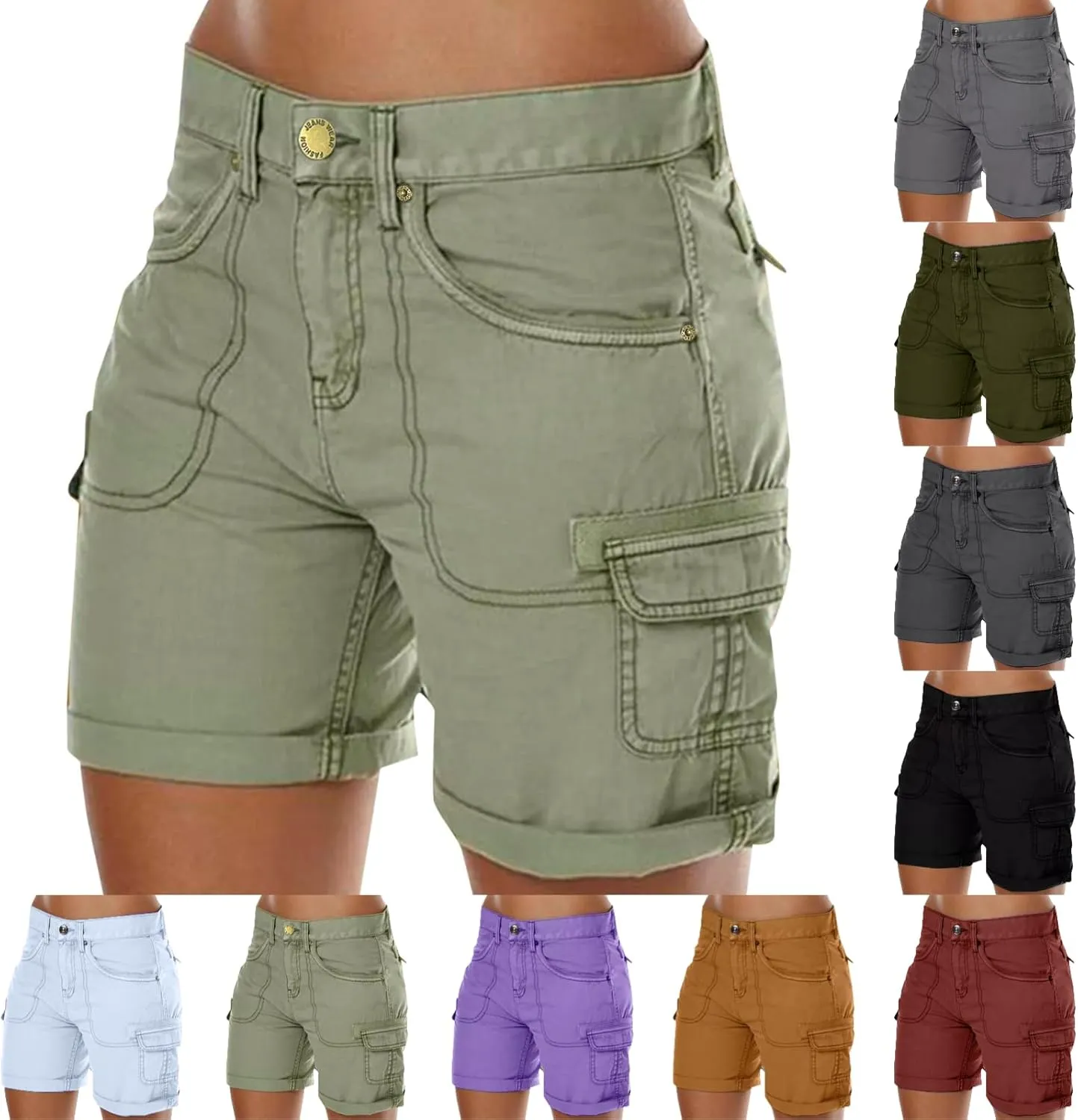 Women's Cargo Shorts Summer High Waisted Bermuda Shorts Casual Trendy Hiking Outfits Knee Length Pant with Pockets