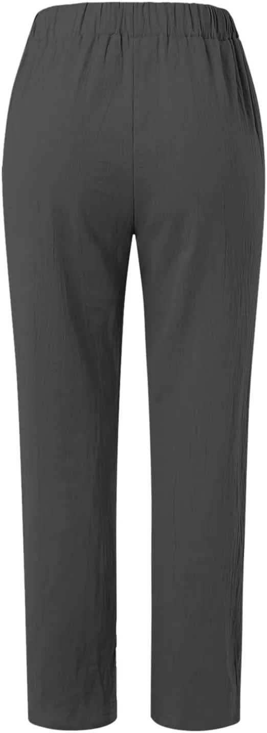 Women's Casual Pants Elastic Waist Trendy Pants Straight Leg Baggy Trousers with Pocket Sweatpants Trousers