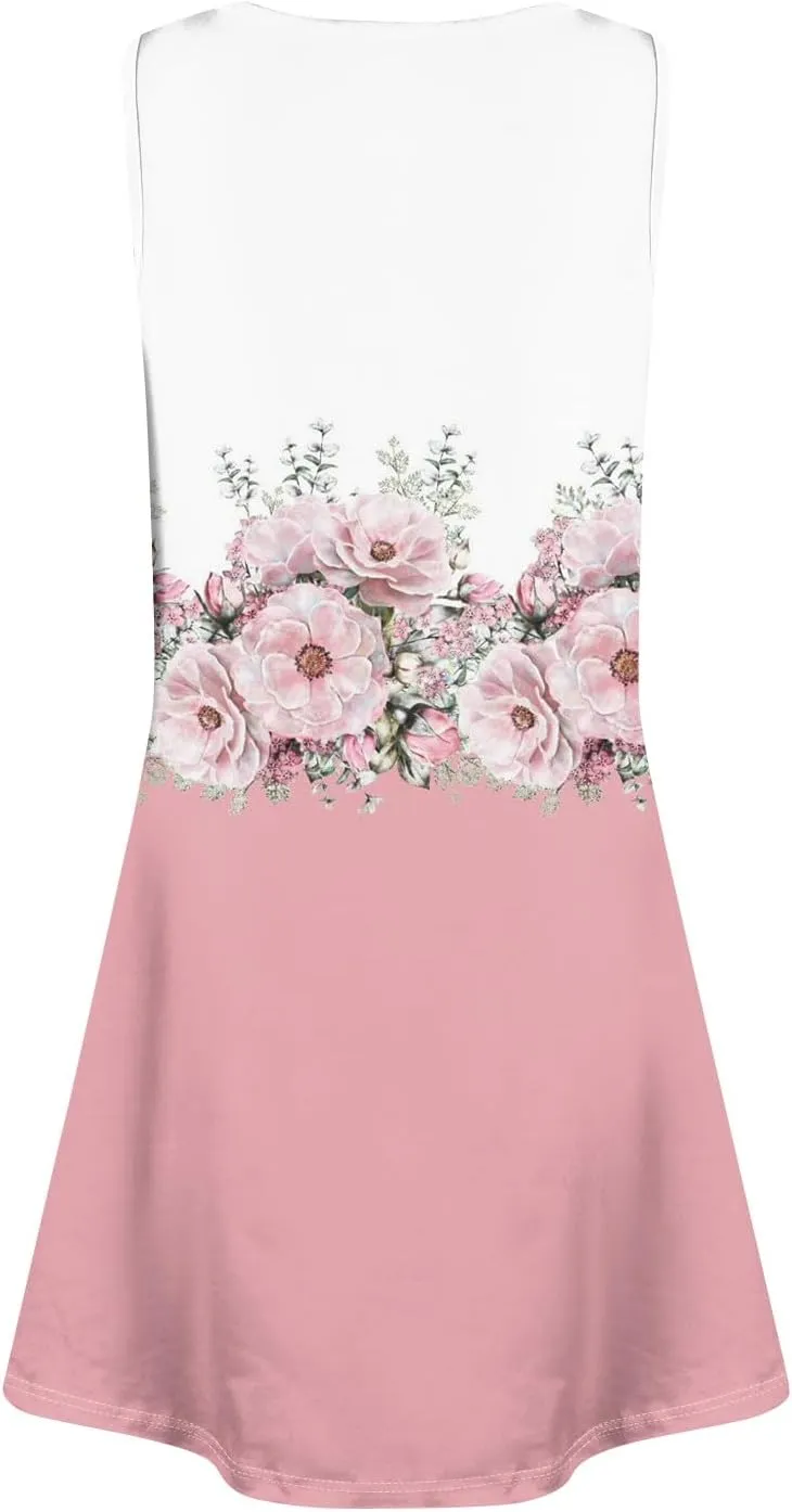 Womens Dresses Spring Tank Dress Cute Sundresses Sleeveless A-Line Dress Summer Beach Cover Up Midi Dress with Pocket