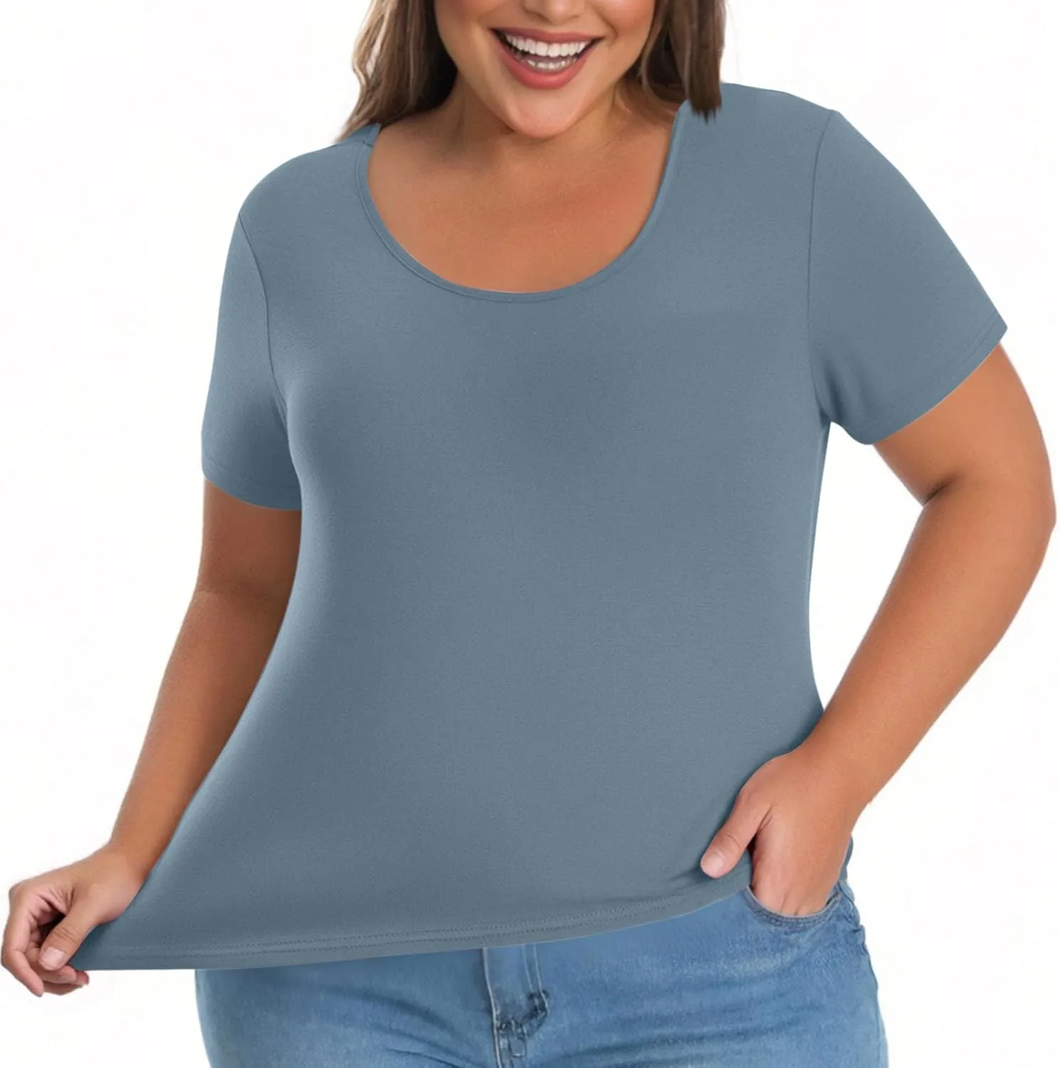Womens Plus Size Workout Tops with Built in Shelf Bra Short Sleeve T-Shirt Soft Pajama Top Yoga Athletic Shirts