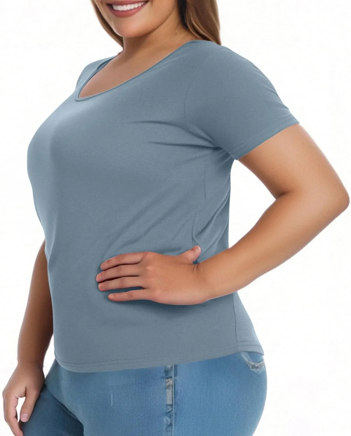 Womens Plus Size Workout Tops with Built in Shelf Bra Short Sleeve T-Shirt Soft Pajama Top Yoga Athletic Shirts