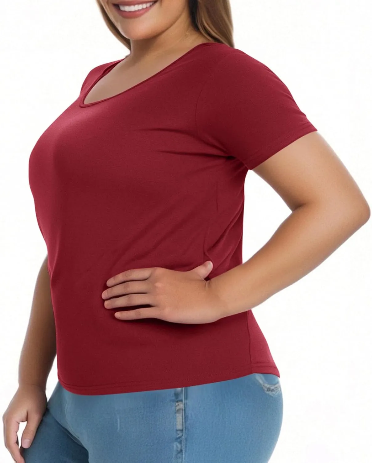 Womens Plus Size Workout Tops with Built in Shelf Bra Short Sleeve T-Shirt Soft Pajama Top Yoga Athletic Shirts