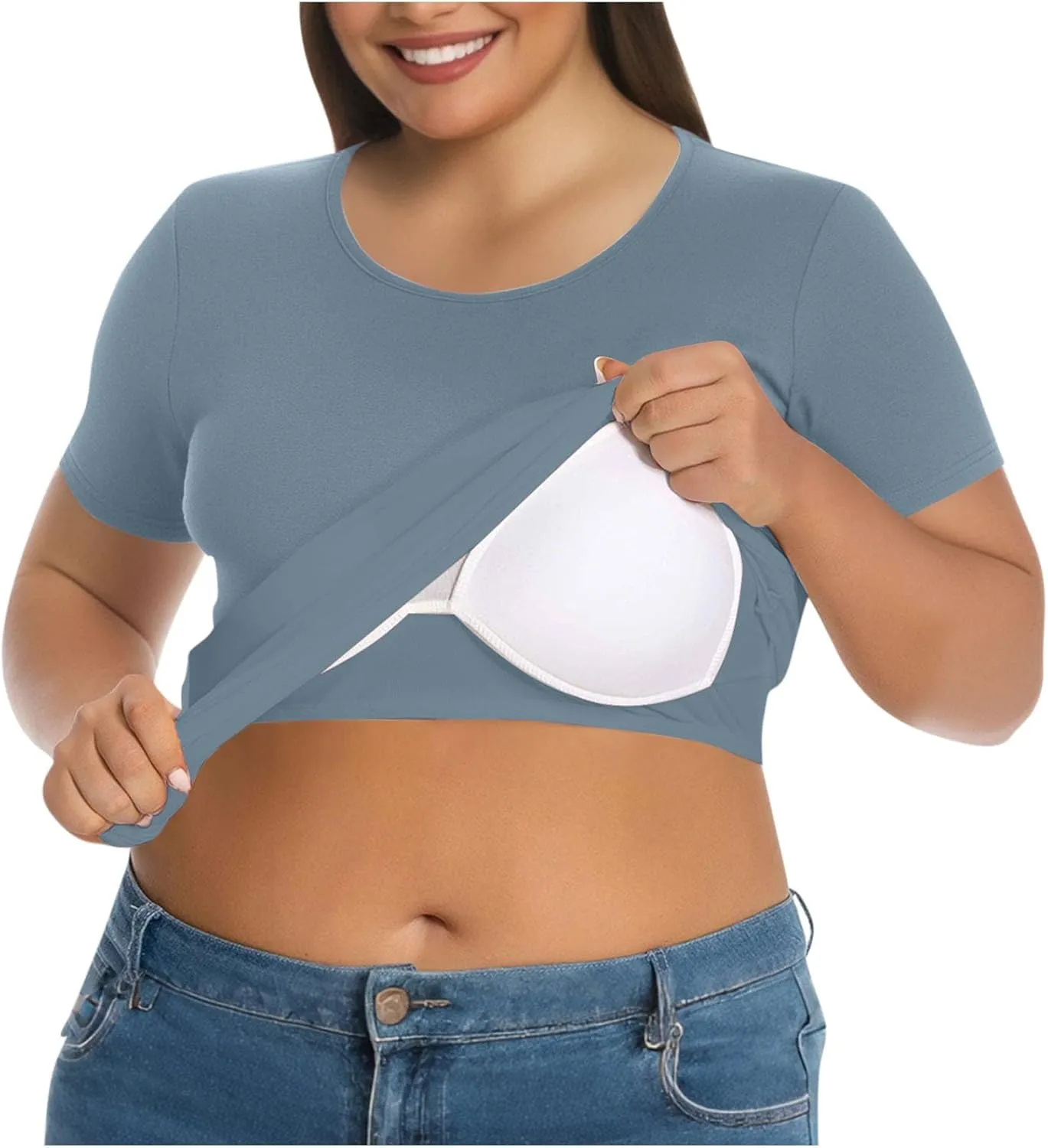 Womens Plus Size Workout Tops with Built in Shelf Bra Short Sleeve T-Shirt Soft Pajama Top Yoga Athletic Shirts