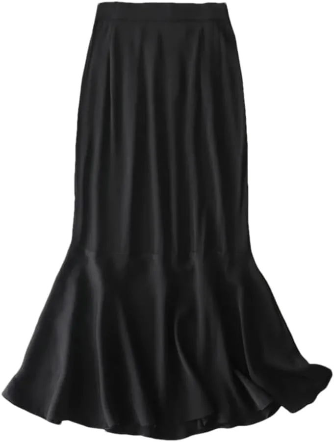 Women's Silk Skirt Black High Waist Mermaid Skirt Mid-Length Pencil Skirt