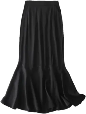 Women's Silk Skirt Black High Waist Mermaid Skirt Mid-Length Pencil Skirt