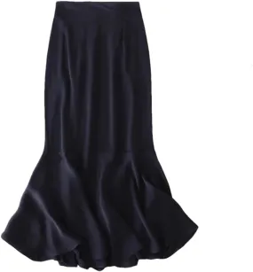 Women's Silk Skirt Black High Waist Mermaid Skirt Mid-Length Pencil Skirt