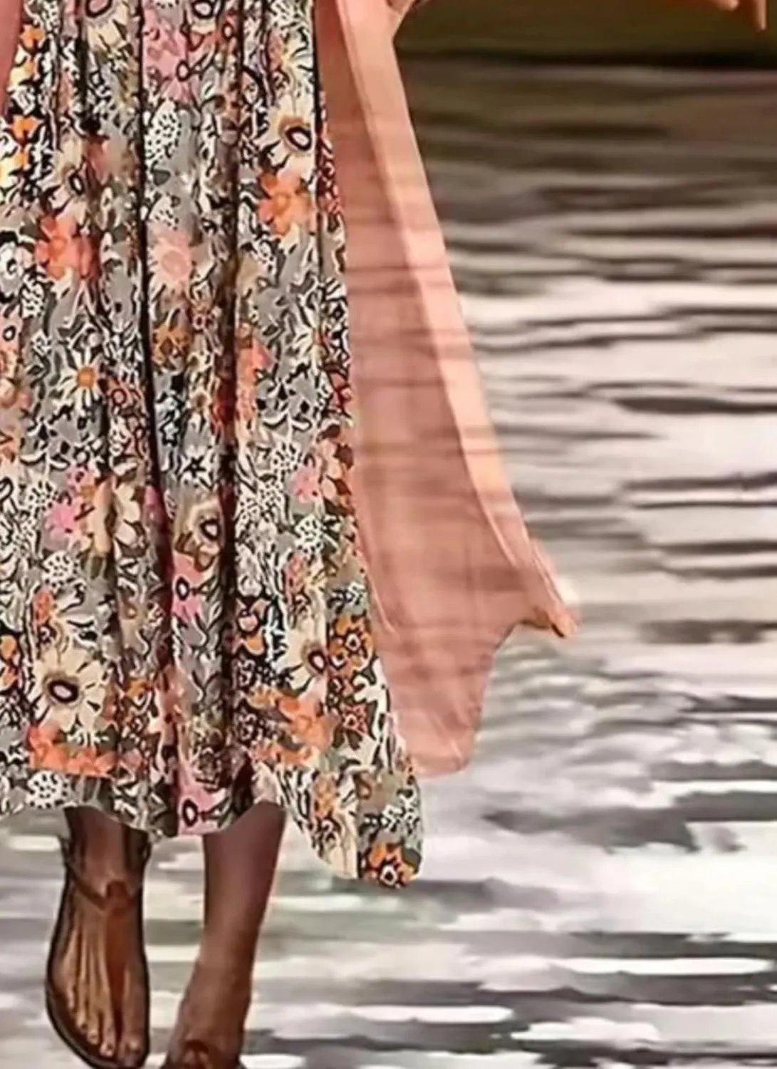 Women's Summer Dress 2 Piece Outfit Floral Print Round Neck 3/4 Sleeve Casual Vacation Midi Dress with Jacket