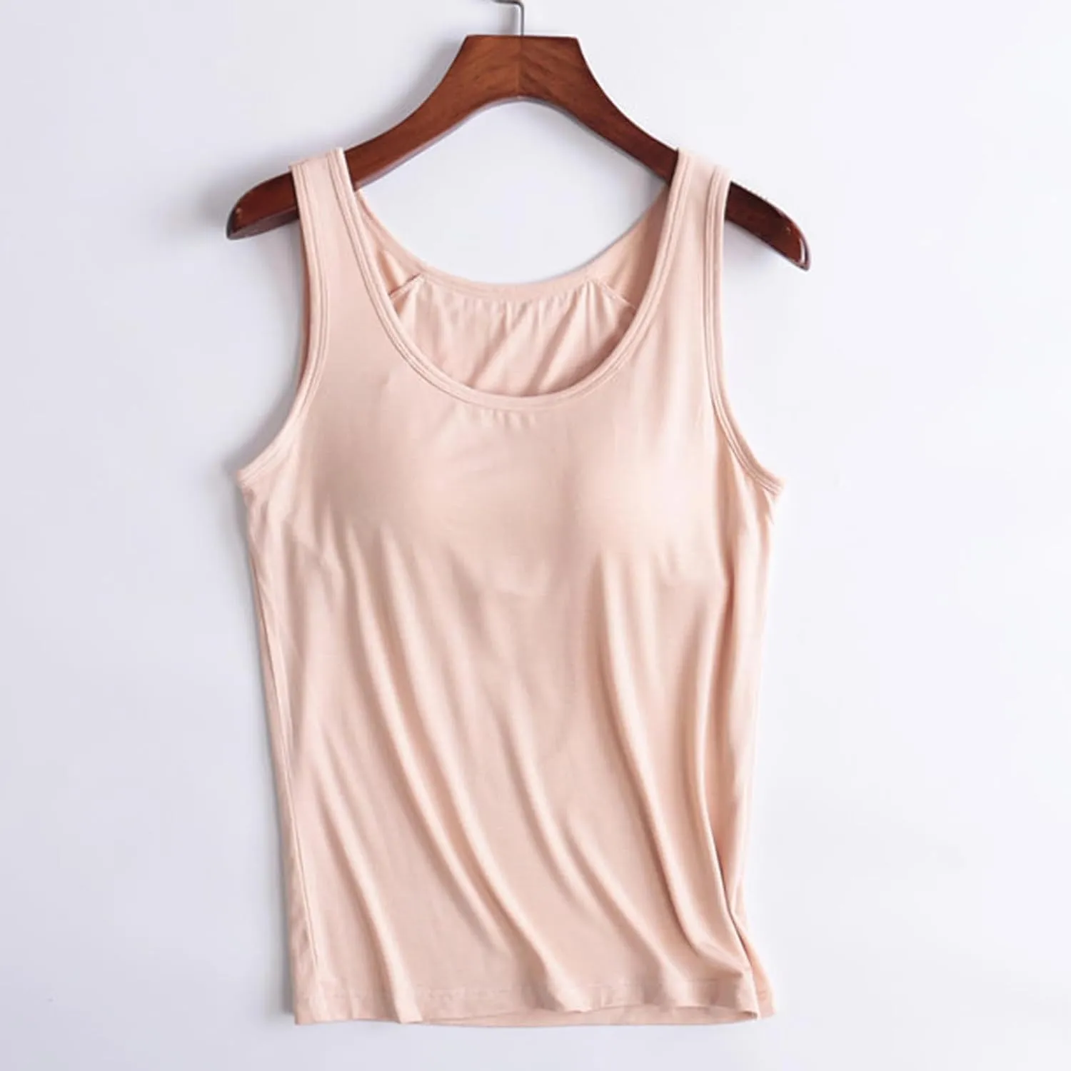 Womens Tank Tops with Built in Bra Crew Neck Sleeveless Basic Shirts Casual Workout Yoga Top Summer Soft Undershirt