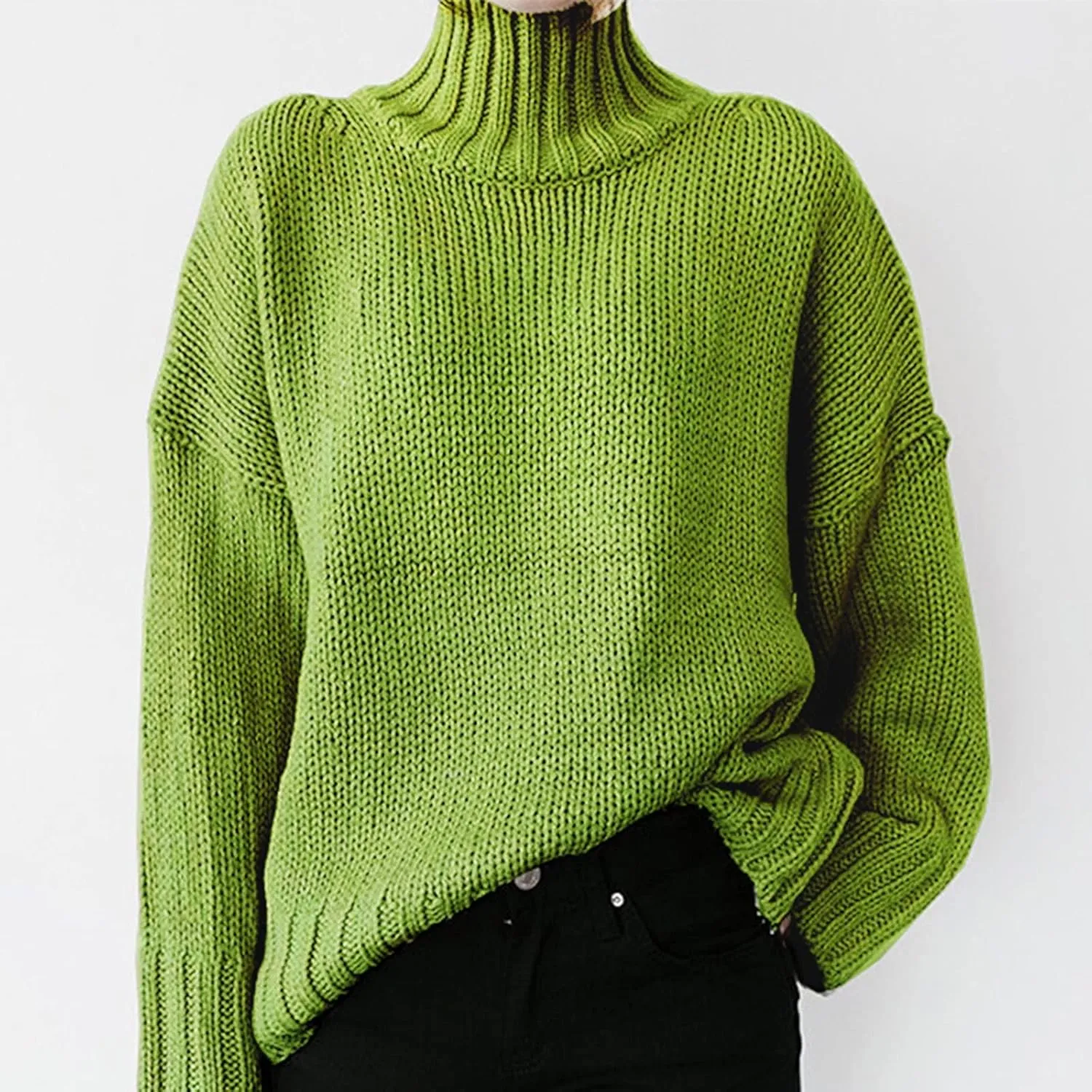 XUETON Womens Oversized Long Sleeve Turtleneck Pullover Sweater Soft Casual Lightweight Cable Knit Loose Pullover Jumper Tops