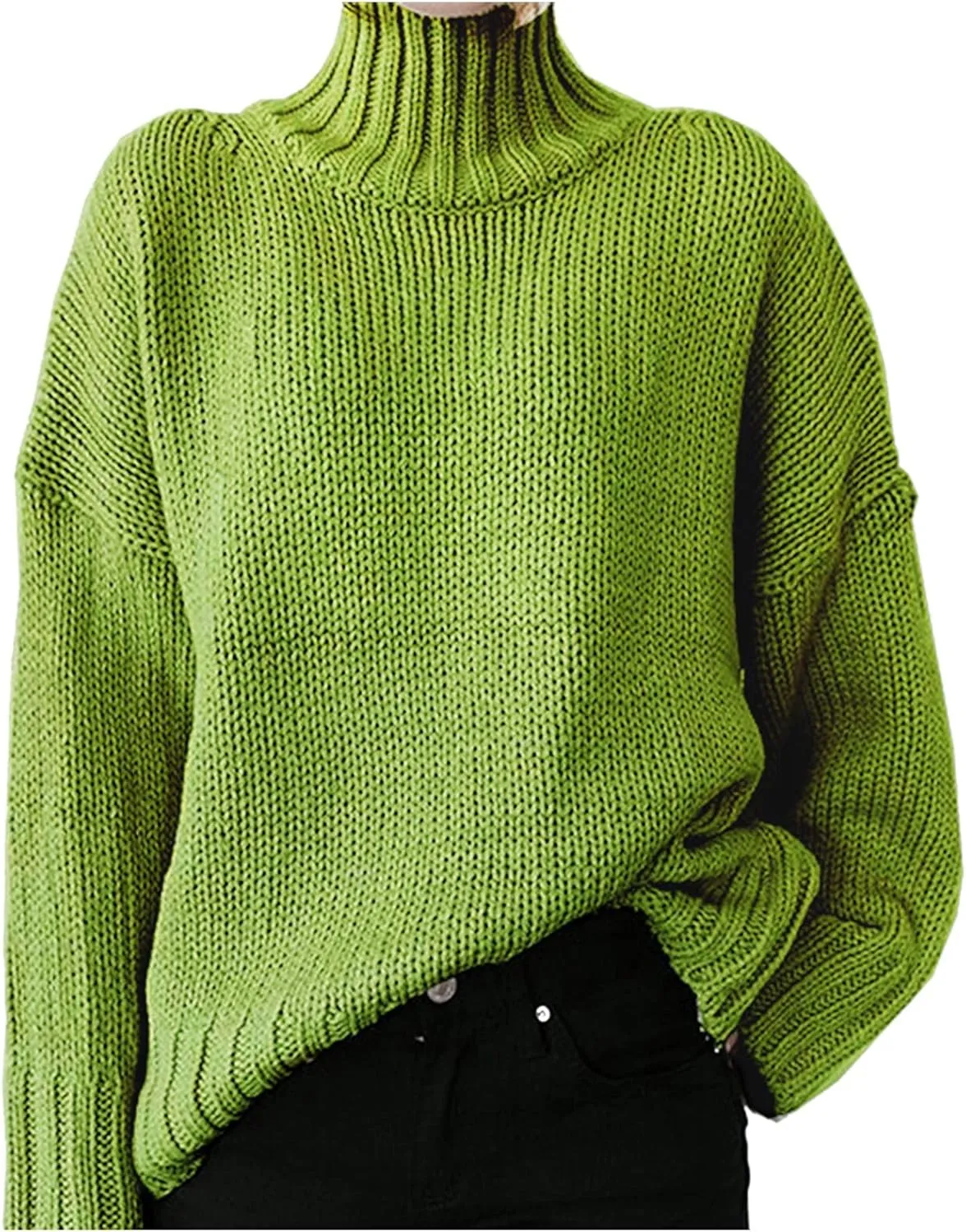 XUETON Womens Oversized Long Sleeve Turtleneck Pullover Sweater Soft Casual Lightweight Cable Knit Loose Pullover Jumper Tops