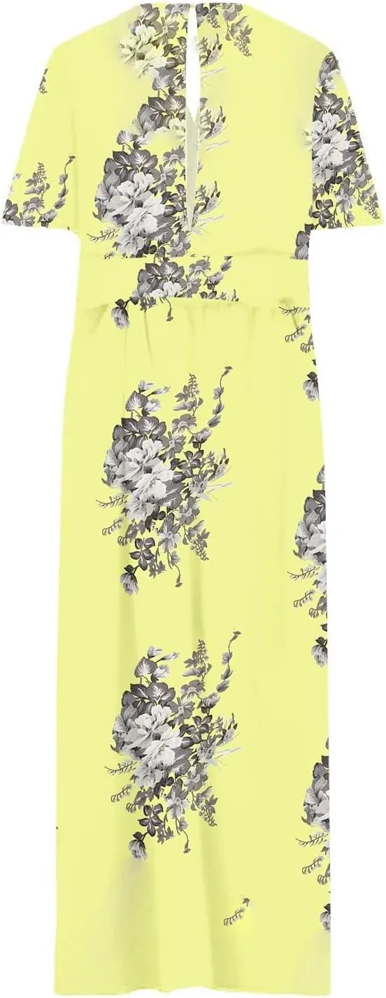 ZYXTIM Oversize Floral Casual Dress for Women Plus Size Deep V Neck High Split Maxi Dresses Wedding Guest Vacation Outfits